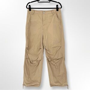 Retrofete Medium Cargo Utility Baggy Pants Cinch Bottom Streetwear Tan Brown